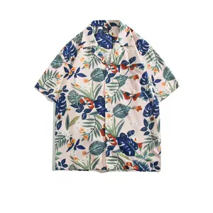 Summer Short-sleeved New Trendy Shirt Loose Casual Hong Kong Style Japanese Retro Men's Hawaiian Beach Flower Shirt