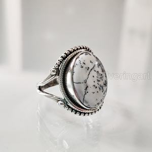Bague femme opale dendritique naturelle pierre précieuse octobre pierre de naissance bohème bande Vintage bijoux faits à la main 925 bague en argent Sterling - Product Image 3
