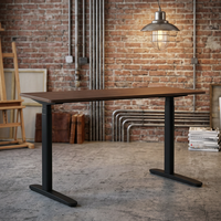 Bureau debout électrique minimaliste en acier et bois à double moteur dissimulé, 3 positions, pieds ovales, stable, hauteur réglable, ergonomique, assis-debout