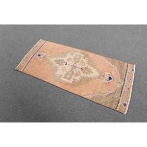 1.8x4.1 ft Vintage Turkish Rug, Small Rug, <b>Brown</b> Orange Camouflage <b>Wool</b> Rug - Product Image 2