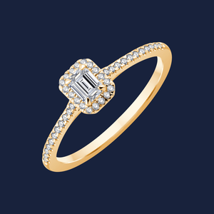 Anillo de Diamantes Halo Esmeralda Micro Catedral de 0.30 Quilates H+-SI en Oro Sólido de 14K para Novia, Boda, Compromiso y Fiestas - Product Image 1