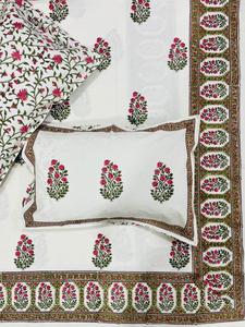 Drap de lit 100% coton Jaipuri fabriqué à la main avec taie d'oreiller ensemble main bloc imprimé drap de lit en coton doux avec motif de bordure - Product Image 6