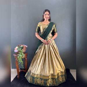 ชุดเลเฮนกาโชลีผ้าฝ้ายเนื้อหนา แต่งขอบปาล์กี ผ้าจอร์เจตต์ ผ้าคลุมไหล่สำหรับงานปาร์ตี้ ชุดอินเดียสำหรับผู้หญิง ขายส่ง - Product Image 1