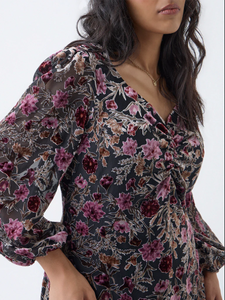 Vestido de Terciopelo con Estampado Floral Multicolor Gia, Corte en A - Product Image 3