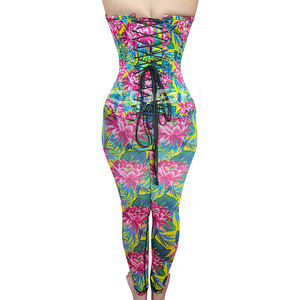 Sexy Tropical Floral Print Womens Two Piece Set <b>Steel</b> Boned Overbust Corset Top and High Waist Slim Leggings Matching Set - Product Image 6