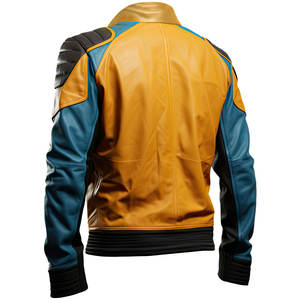 2025 Men's Mustard Blue Sports <b>Leather</b> Jacket Waterproof Breathable Eco-Friendly Thick Winter Coated - Product Image 2
