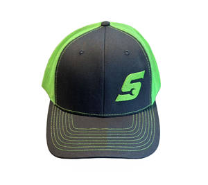 Casquette de camionneur 6 panneaux gris foncé/vert avec logo personnalisé Casquette de camionneur à profil moyen de haute qualité du fournisseur du Vietnam - Product Image 1