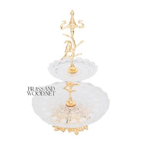 Soporte de servicio de latón macizo dorado y cristal de dos niveles - Product Image 4