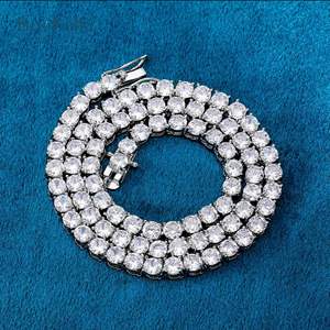 Venta caliente 5mm Moissanite Miami Collar de cadena de eslabones cubanos para hombres 925 Plata 14K Chapado en oro blanco - Product Image 2