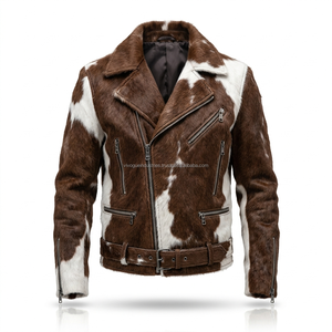 Blouson Moto Vintage en Cuir de Vache Véritable de Haute Qualité avec Poils, Fermeture Éclair Asymétrique Personnalisée, Logo, Vêtement d'Hiver – Vente en Gros - Product Image 4