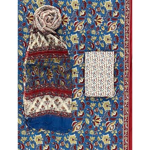 Unstitched Block Printed Chiffon Dupatta with Salwar Kameez Hand Drawn Clothing Choli Lehenga Choli Pakistani Style Dress - Product Image 1