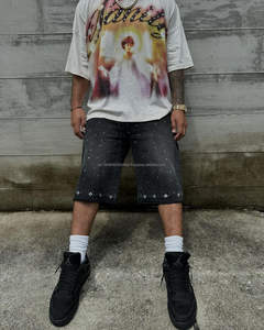 กางเกงขาสั้นผ้ายีนส์ของผู้ชายกางเกงขาสั้นผ้ายีนส์แนวสตรีทหลวมสำหรับผู้ชาย - Product Image 4