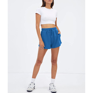 Women's Summer Casual Knit Shorts <b>Rolled</b> Side Drawstring Sweatpants Featuring Plus Size Custom Logo Pocket Button Decoration - Product Image 1