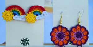 Pendientes Boho de Ganchillo Personalizados, Joyas Hechas a Mano con Hilo Grueso, Flor Bohemia, Pendientes Colgantes en Miniatura, Regalo - Product Image 5