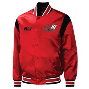 Venta al por mayor de los hombres de la calle de invierno de béisbol chaqueta de bombardero Logo bordado transpirable satén cuerpo Varsity diseño de cuero cinturón - Product Image 4