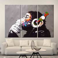 Elegantes bedrucktes Leinwandkunstwerk mit abstraktem Graffiti-Affen-Design, 3P: Gallery Wrapped