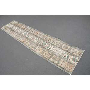 1.8x8 ft Vintage Rug, <b>Brown</b> Plants & trees Turkish <b>Wool</b> Rug - Product Image 1