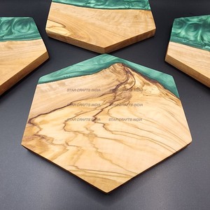 Sous-verres créatifs en bois et résine de forme ronde, marron et blanc, pour décorer la table et les fêtes d'anniversaire, ustensiles de cuisine, sous-verres utilisés - Product Image 2