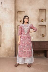 Confort d'été exclusif Dernier Lukhnowi Chikankari Kurti Plazzo traditionnel indien pour jeune femme élégante - Product Image 2