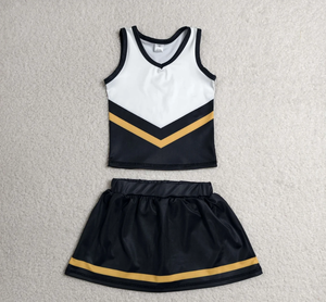 Baby Girls Black <b>Gold</b> Stripe Vest Top Skirt Shorts Team Yoga Active <b>Clothes</b> Sets - Product Image 5
