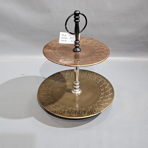 Luxury Two Tiered Gold and Silver Cake Stand with <b>Etched</b> Floral Design for Dessert Cheese Cupcakes and Decorative Display - Product Image 1