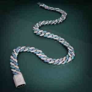 SHREYA DIAM White Blue Moissanite Miami Cuban Link Chain 925 Silver Rhodium Plated Men's <b>Statement</b> <b>Necklace</b> Hiphop Style Party - Product Image 3