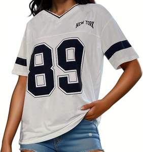 T-shirt de football pour femmes d'été, col en V surdimensionné, épaules tombantes - Product Image 3