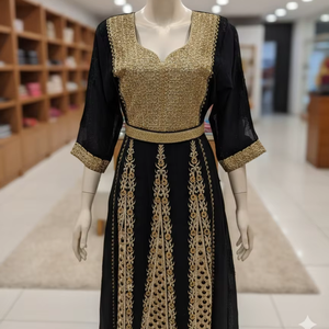 Elegante Vestido Anarkali Negro y Dorado con Bordado Georgette, Vestido Étnico Tradicional Largo hasta el Suelo para Fiestas, con Intrincado Trabajo Zari - Product Image 2