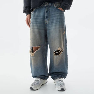 Pantalones Vaqueros Cargo Personalizados para Hombre, Pantalones Vaqueros Deslavados y Rotos, Corte Ajustado, Casuales, Lavados, Pantalones Rectos, Pantalones Vaqueros Holgados para Hombre - Product Image 3