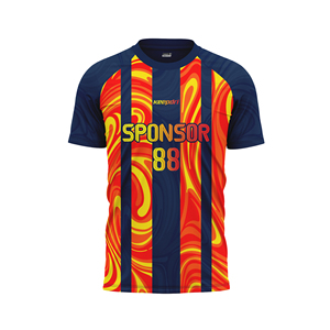 High Quality Custom Soccer Jersey Fire <b>Flame</b> Print Navy Striped Football <b>Shirt</b> OEM ODM Printed Sportswear Team Uniforms - Product Image 1