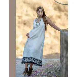 Vestido Largo Blanco Tejido a Mano con Diseño de Tulipán - Transpirable, con Aberturas y Cinturón, Manga Abullonada, Ropa Casual de Trabajo (XS) - Product Image 4