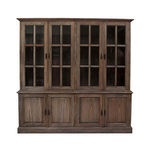 Armoire de cuisine rustique écologique en bois de mahogany massif, style ferme, avec portes en verre, étagères, fabrication artisanale, style antique, rangement et présentation - Product Image 2