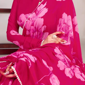 Nouveau magnifique sari indien vintage en lin pour femmes, imprimé floral, sans plis, design traditionnel, pour fêtes et mariages - Product Image 1