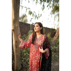 ANEELAS 3-PC Chiffon Lawn Printed Shirt Dupatta and <b>Trousers</b> Set with <b>Silk</b> Print-BIC-048 - Product Image 2