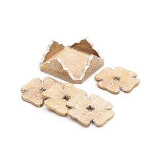 Acacia Wood Heart Shape <b>Coaster</b> <b>Set</b> of 4 <b>with</b> Iron <b>Holder</b> for Coffee Table Decor Housewarming Gift New Home Kitchen Decor - Product Image 6