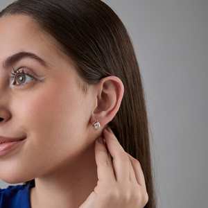 Trendy 183977 Stud Hoop <b>Earrings</b> Geometric Pattern Princess Cut <b>Diamond</b> Stainless Steel Copper <b>Pearl</b> Main Religious for Parties - Product Image 3