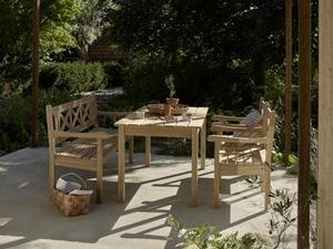 Banc de jardin simple Nirina en bois de teck massif avec 3 sièges et finition naturelle. - Product Image 5