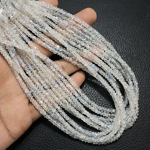 Cuentas de forma de Rondelle facetadas de piedra lunar arcoíris, cuentas al por mayor de arcoíris blanco Natural para la fabricación de joyas - Product Image 2