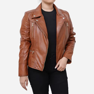 Chaqueta de cuero personalizable para mujer con cremallera frontal de manga larga prendas de vestir exteriores de moda perfectas para traje de otoño y estilo de oficina - Product Image 6