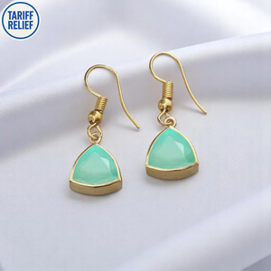 Wholesale Aqua Chalcedony Gemstone Trillion Shape 20 MM <b>Long</b> <b>Earrings</b> for Women Customized <b>Earrings</b> Jewelry - Product Image 1