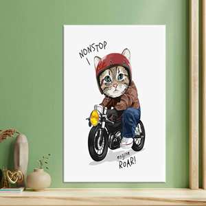 Toile imprimée : Chat à moto - Affiche artistique unique et mignonne de chat, toile encollée - Product Image 1