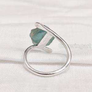Anillo de Plata de Ley 925 con Piedra Natural de Apatita Azul en Bruto para Mujer, Joyería de Anillo Cruzado de Navidad - Product Image 5