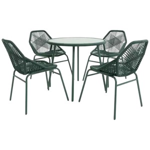 Ensemble moderne de salle à manger d'extérieur 6 pièces en fer forgé enduit de poudre noire table et chaise avec banc, patio, jardin et terrasse - Product Image 5
