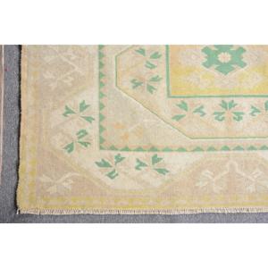 3.8x6.6 ft Vintage Rug, Turkish Area Rug, <b>Yellow</b> Green Striped Rug - Product Image 5