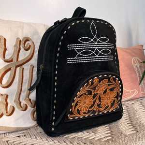 Mochila de cuero de ante bohemio de calidad superior de lujo Mochila mecanizada a mano de cuero occidental con doble correa Fabricante - Product Image 3