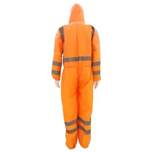 Reflective Disposable Suits Non Woven Orange Microporous Coverall with Reflective Strip
