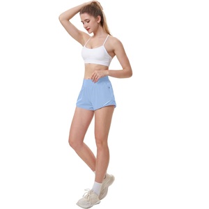 Pantalones cortos calientes de Cintura elástica de tiro alto para mujer de Color azul pastel sólido de algodón 100% con diseño OEM hecho a medida con bolsillo de Bangladesh - Product Image 5