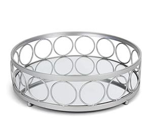 Plateau miroir doré de luxe, rond, en métal, décoratif, pour cosmétiques, plateau de rangement pour bijoux en verre orné, plateau de service pour la décoration de la maison - Product Image 3