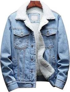 Veste en jean pour homme personnalisée, doublée en polaire sherpa, chaude pour l'hiver, style vintage, type trucker, streetwear, manteau en jean décontracté - Product Image 4