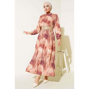 ชุดเดรสผ้าชีฟองอัดจีบลายบาติกสีน้ำตาล - Product Image 3